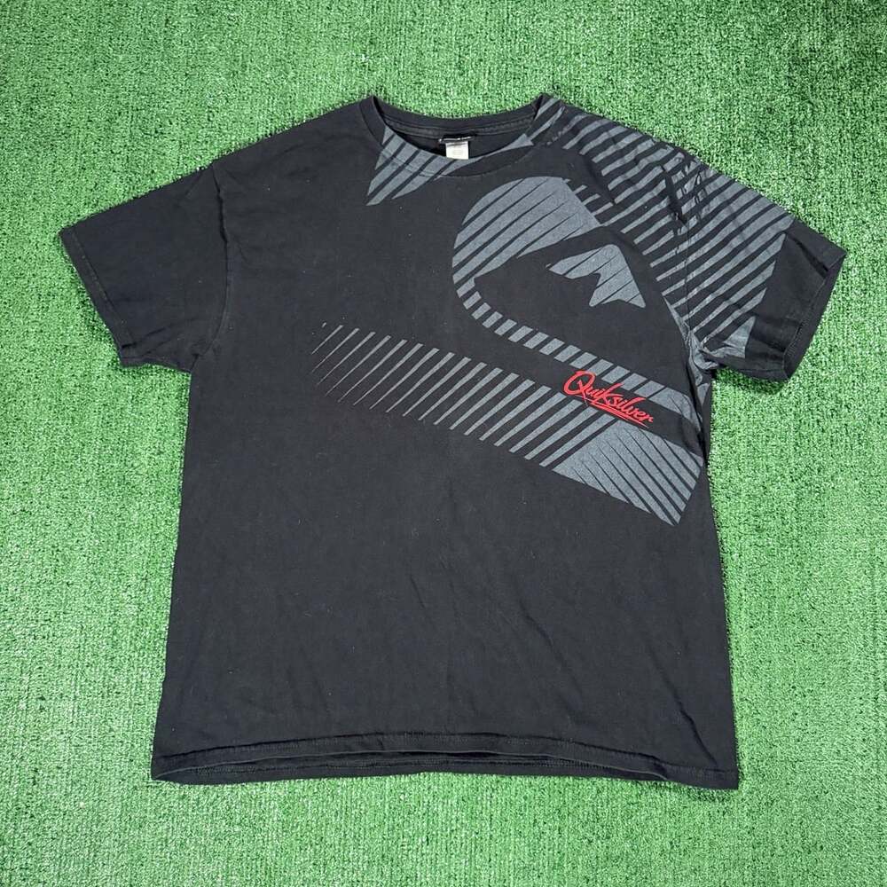 Y2K Surf Quiksilver Graphic T-Shirt Size Large Black Short Sleeve Crew Neck
